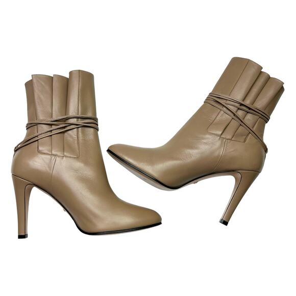GUCCI Indya GG Pleated Accent Ankle Booties EU 39 US 9 Neutral Leather Heel Boot - Picture 6 of 12